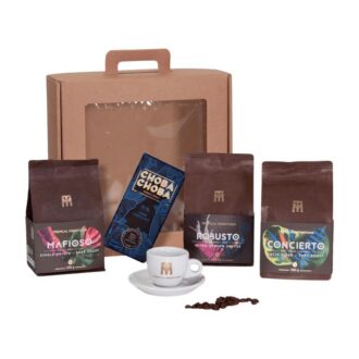 Idea de regalo EL ITALIANO FUERTE: granos de café de comercio justo, chocolate y taza de espresso